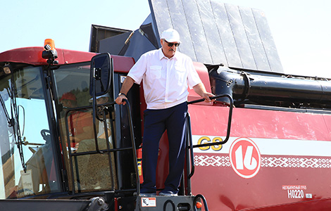 Николай Лукашенко намолотил на комбайне 5 т зерна