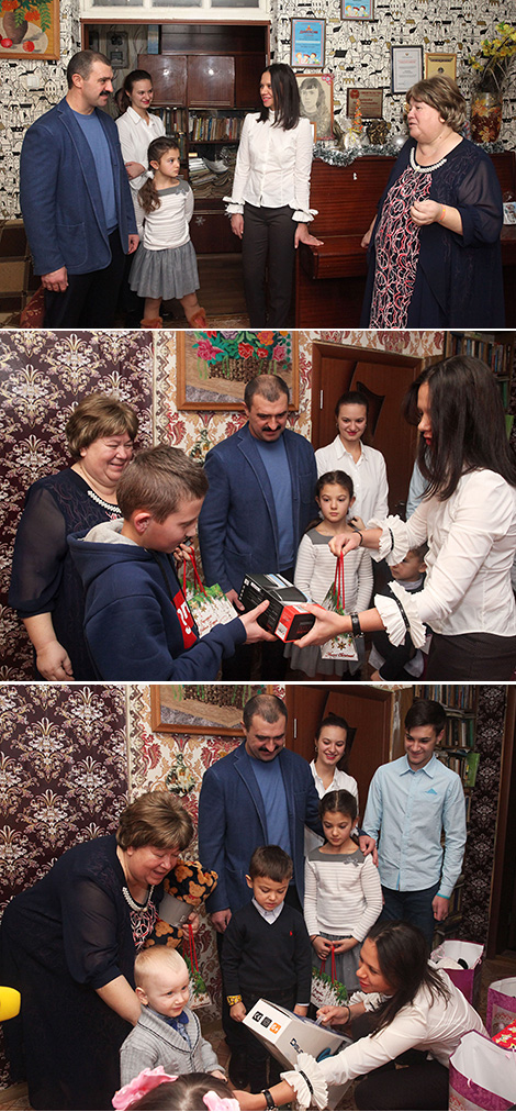 Виктор Лукашенко поздравил многодетную семью в Кличеве с Новым годом в рамках акции "Наши дети"