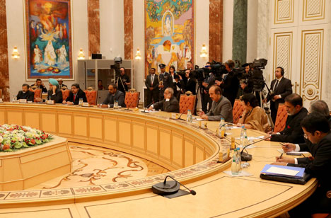 Belarus President Alexander Lukashenko during the expanded participation meeting with India President Pranab Mukherjee