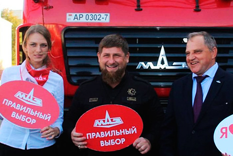 Head of Russia’s Chechnya tests Belarusian bus, sport truck