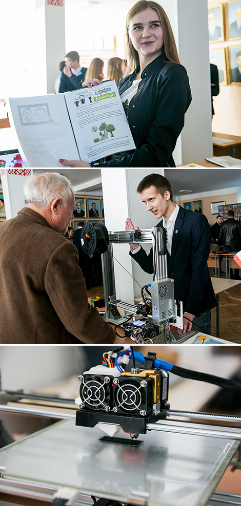 Светлана Ядчук со своим проектом "Мир глазами ваших детей" и Сергей Никифоров со своим проектом 3D-принтера