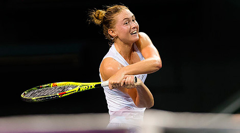 白俄罗斯女网球运动员阿列克桑德拉•萨斯诺维奇在北京WTA皇冠明珠赛中首战获胜