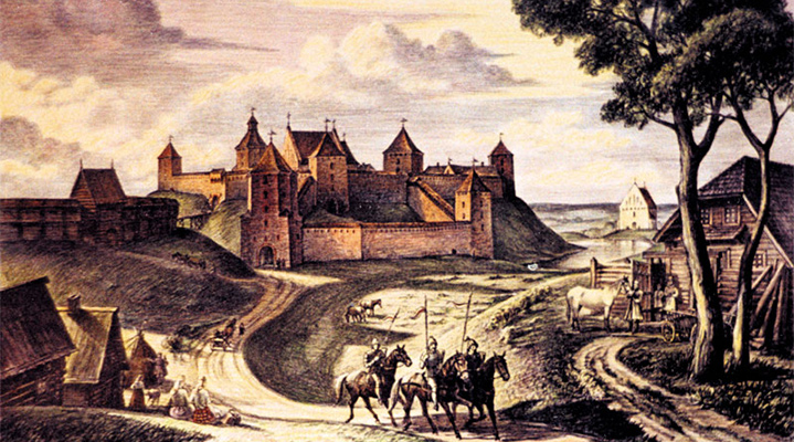 Новогрудский замок в XIV веке. Реконструкция Виктора Стащенюка
