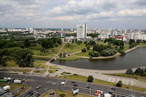 The Svisloch River and The Belarus Hotel