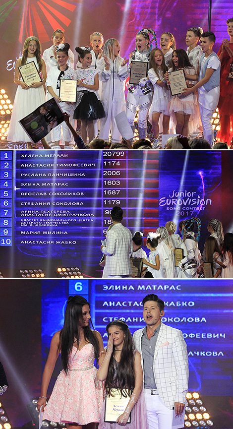 Winner Helena Meraai and show hosts Olga Ryzhikova and Teo