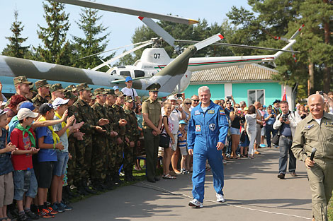Air Force Day at the Borovaya airfield with the cosmonaut Oleg Novitsky
