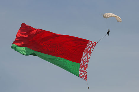 Festive air show in honor of Air Force Day at the Borovaya airfield