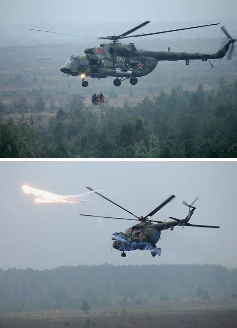 Вертолёт Ми-8 белорусских ВВС эвакуирует сбитых летчиков