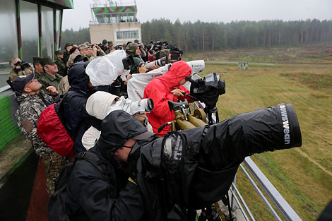 Reporters at work during the Zapad 2017 army exercise