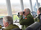 Alexander Lukashenko watches progress of the Zapad 2017 exercise in the Borisovsky exercise area