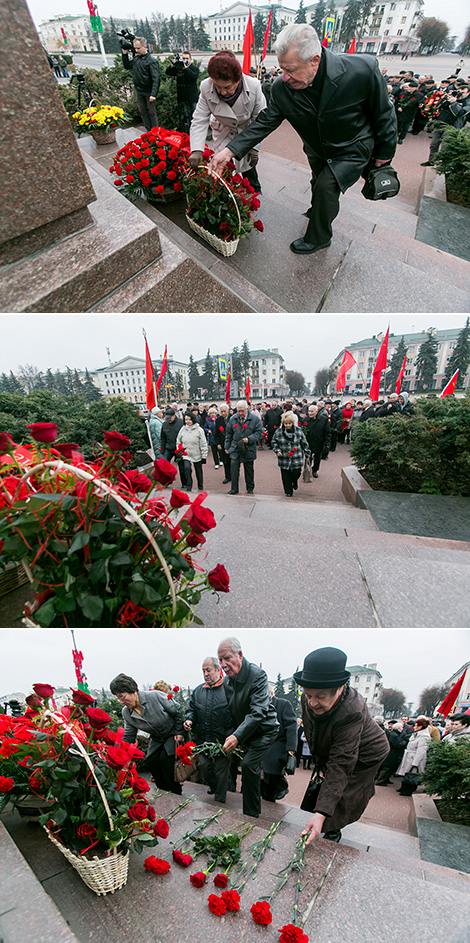 Flowers and wreaths laid at the Vladimir Lenin Monument in Brest