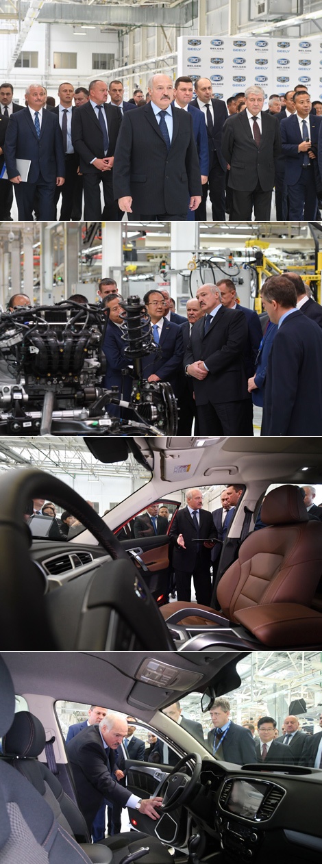 President Alexander Lukashenko takes part in the official inauguration of the new BelGee car factory