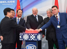 President Alexander Lukashenko takes part in the official inauguration of the new BelGee car factory