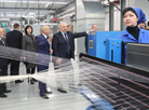 Belarus President Alexander Lukashenko on a tour of OAO Kamvol