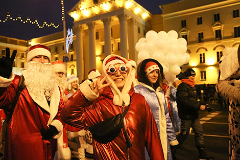 Parade of Father Frosts and Snow Maidens in Minsk