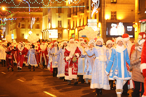 Parade of Father Frosts and Snow Maidens in Minsk