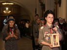 Catholic scouts bring the Bethlehem light to the Cathedral of St. Francis Xavier in Grodno