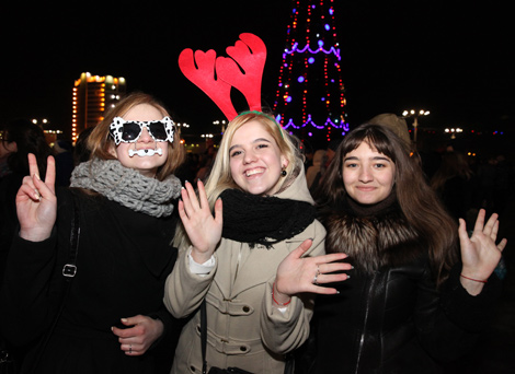 New Year's celebrations near the city's main Christmas tree in Vitebsk
