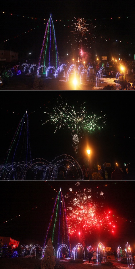 New Year's fireworks in the town of Krugloye, Mogilev Oblast