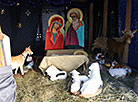 Christmas Eve: nuns and churchgoers decorate the church, Christmas trees and erect the Christmas crib