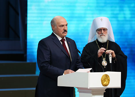 Belarus President Alexander Lukashenko during the ceremony to bestow For Spiritual Revival awards and special prizes for the year 2017 accomplishments