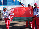 Team Belarus at ceremony of hoisting up national flag at the Olympic Village