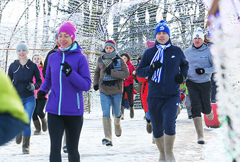 Funny race in felt boots in Minsk 