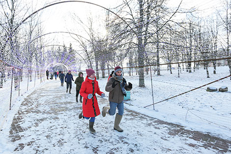Funny race in felt boots in Minsk 