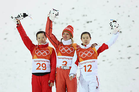 Belarus’ aerials skier Hanna Huskova wins gold at the 2018 PyeongChang Games 