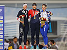 Winners of the Ladies’ 500m: Vanessa Herzog (Austria), Karolina Erbanova (Czech Republic) and Angelina Golikova (Russia)