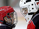 The junior stage of the Golden Puck tournament in progress. Pictured are Nikolai Yevteyev and Yuri Polonevich