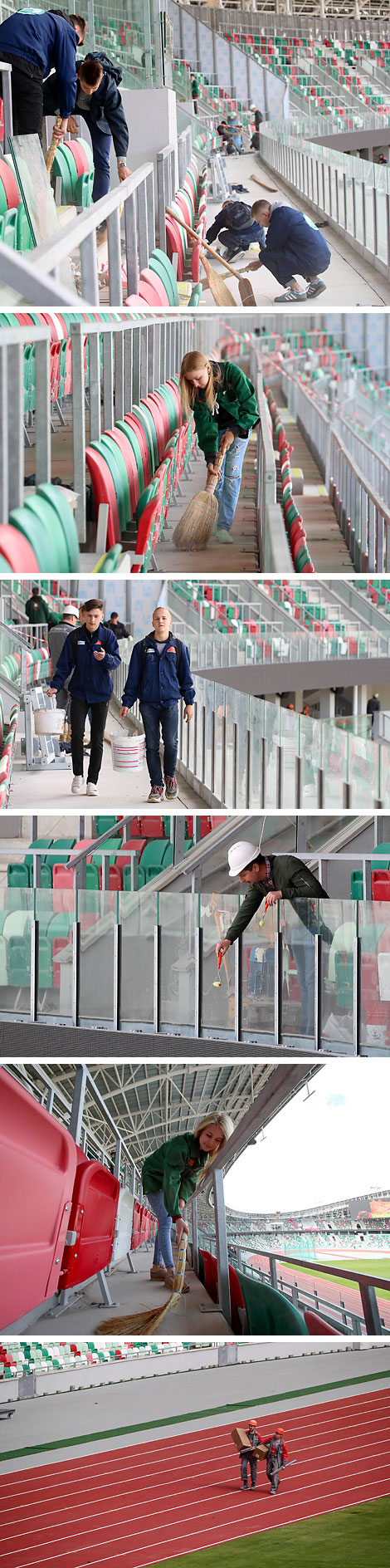 Youth teams help clean up the stadium