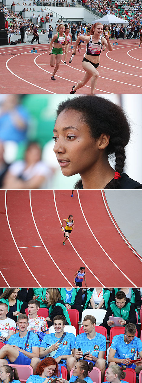 Track and field relay at Dinamo Stadium in Minsk