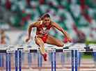 Alina Talay (Belarus) is victorious in the 100 m hurdles