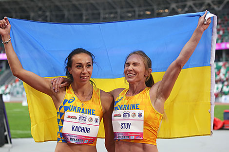 Ukraine’s Hrystyna Stuy wins the women’s 100m 