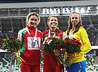 Women’s 100m Hurdles: Elvira Herman (Belarus), Alina Talay (Belarus), Hanna Chubkovtsova (Ukraine)