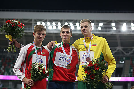 Men’s High Jump: Belarus’ Andrei Skabeika (silver), Belarus’ Maksim Nedasekau (gold), Lithuania’s Adrijus Glebauskas (bronze)