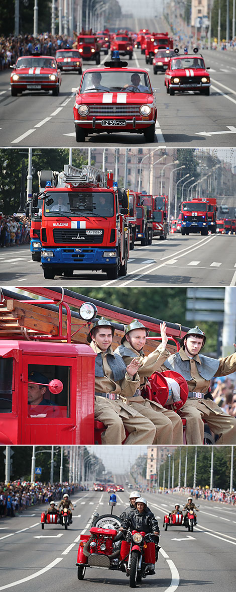 Парад техники МЧС на проспекте Независимости в Минске 