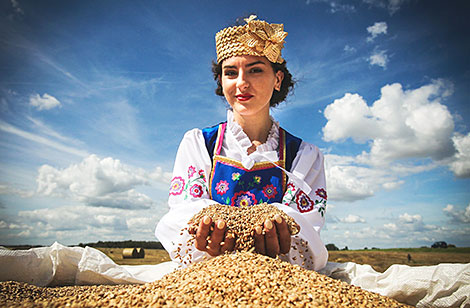Вікторыя Янько з ураджаем збожжавых