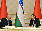 Alexander Lukashenko and Shavkat Mirziyoyev during the meeting with mass media representatives