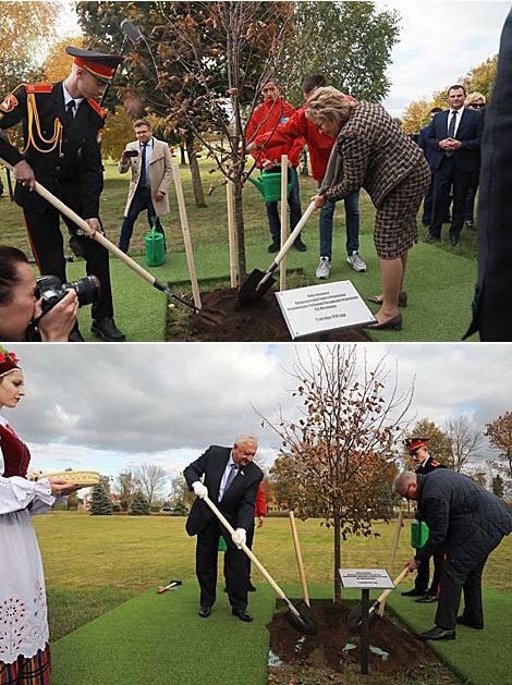 Trees are planted by Valentina Matviyenko, chairperson of the Federation Council of the Federal Assembly of Russia, and Mikhail Myasnikovich, chairperson of the Council of the Republic of the National Assembly of Belarus