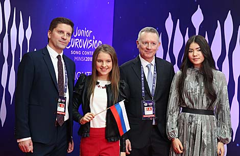 Chairman of the Belarusian TV and Radio Company Ivan Eismont, Anna Filipchuk (Russia), Executive Supervisor of the Eurovision Song Contest Jon Ola Sand, winner of the Junior Eurovision 2017 Polina Bogusevich from Russia