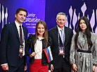 Chairman of the Belarusian TV and Radio Company Ivan Eismont, Anna Filipchuk (Russia), Executive Supervisor of the Eurovision Song Contest Jon Ola Sand, winner of the Junior Eurovision 2017 Polina Bogusevich from Russia