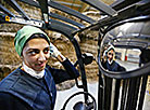 The forklift truck driver Yulia Ognik at the Slutsk linen mill