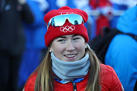 Belarusian Olympic champion Dinara Alimbekova in the stands