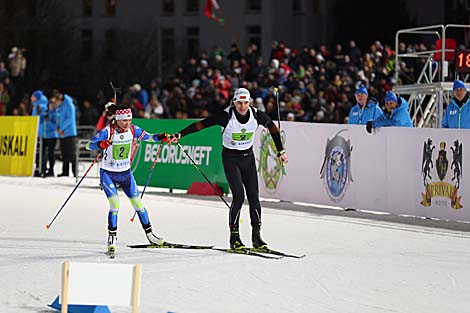 Winners of the Legends Race Mixed Relay Nadezhda Skardino and Sergei Novikov