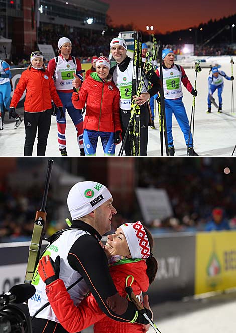 Winners of the Legends Race Mixed Relay Nadezhda Skardino and Sergei Novikov