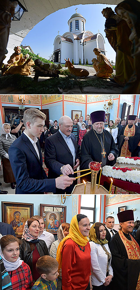 Александр Лукашенко в праздник Пасхи зажёг свечу в храме Рождества Христова в Логойском районе