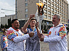 World Champion, Olympic medalist in hammer throw Ivan Tsikhan takes the baton from Ivan Edeshko