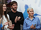 Olympic champions Darya Domracheva, Anton Kushnir and Alla Tsuper